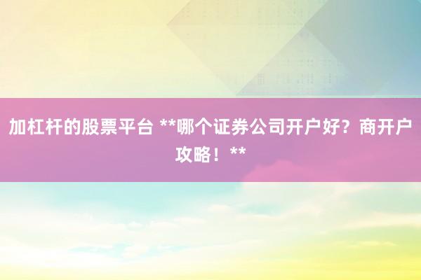 加杠杆的股票平台 **哪个证券公司开户好？商开户攻略！**