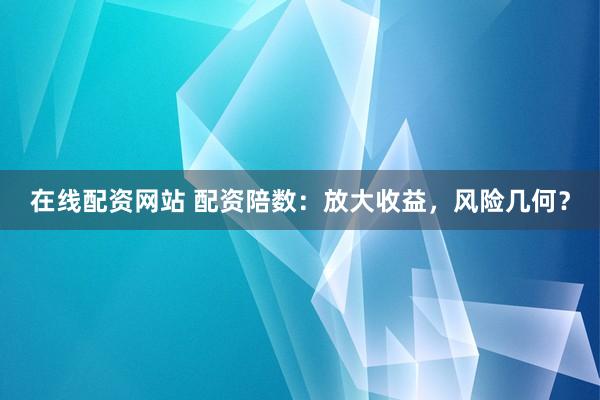 在线配资网站 配资陪数：放大收益，风险几何？