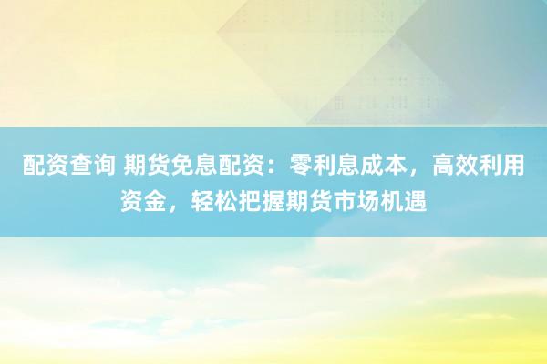 配资查询 期货免息配资：零利息成本，高效利用资金，轻松把握期货市场机遇
