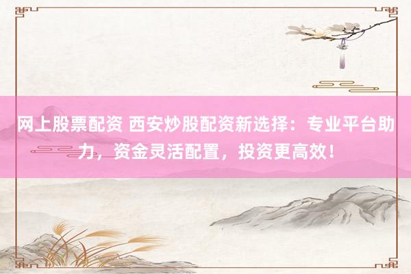 网上股票配资 西安炒股配资新选择：专业平台助力，资金灵活配置，投资更高效！