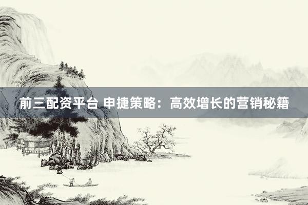 前三配资平台 申捷策略：高效增长的营销秘籍