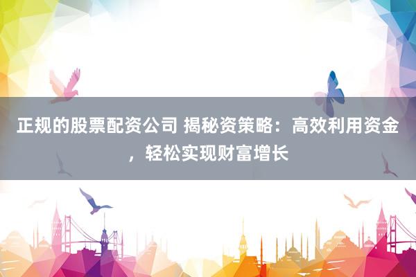 正规的股票配资公司 揭秘资策略：高效利用资金，轻松实现财富增长