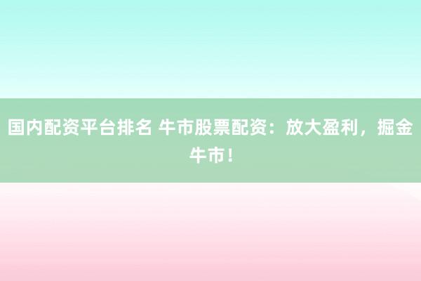 国内配资平台排名 牛市股票配资：放大盈利，掘金牛市！