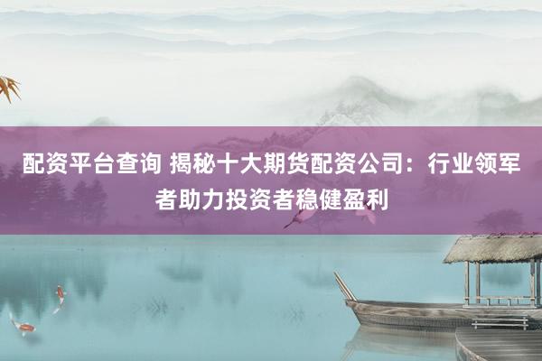 配资平台查询 揭秘十大期货配资公司：行业领军者助力投资者稳健盈利