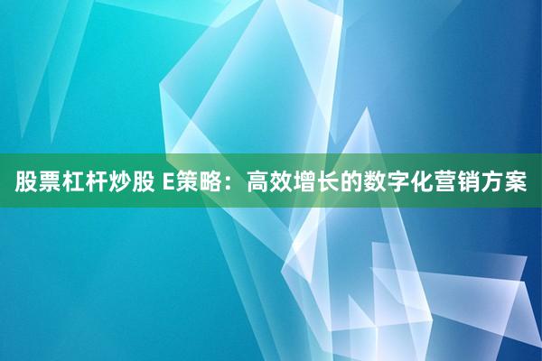 股票杠杆炒股 E策略:高效增长的数字化营销方案
