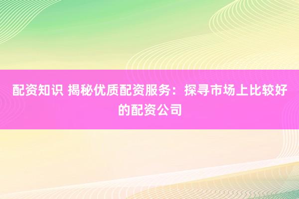 配资知识 揭秘优质配资服务：探寻市场上比较好的配资公司