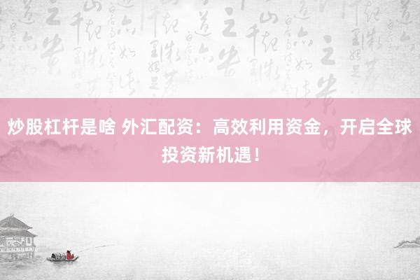 炒股杠杆是啥 外汇配资:高效利用资金,开启全球投资新机遇!