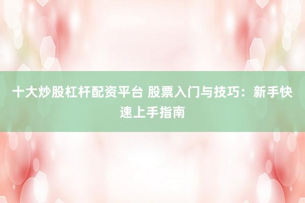 十大炒股杠杆配资平台 股票入门与技巧：新手快速上手指南