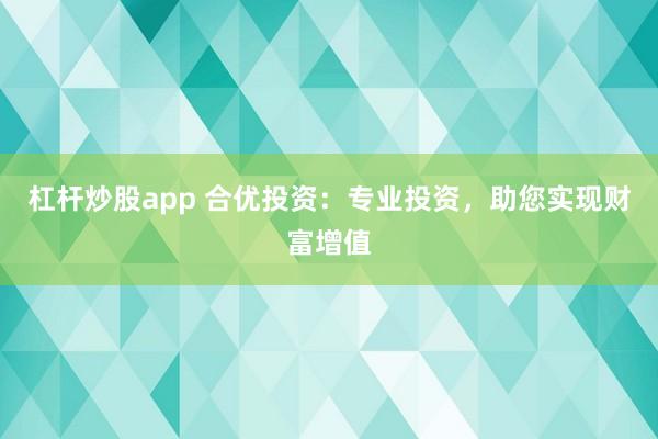 杠杆炒股app 合优投资:专业投资,助您实现财富增值