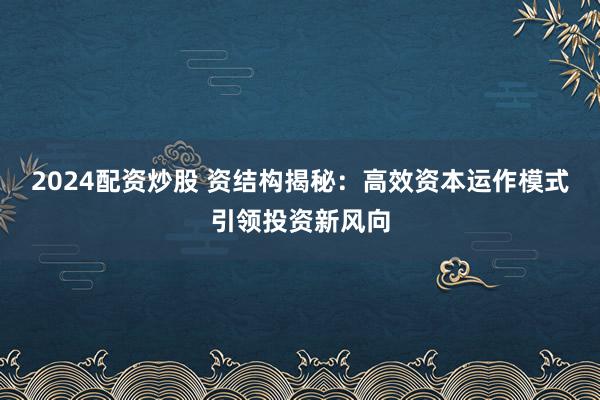 2024配资炒股 资结构揭秘：高效资本运作模式引领投资新风向