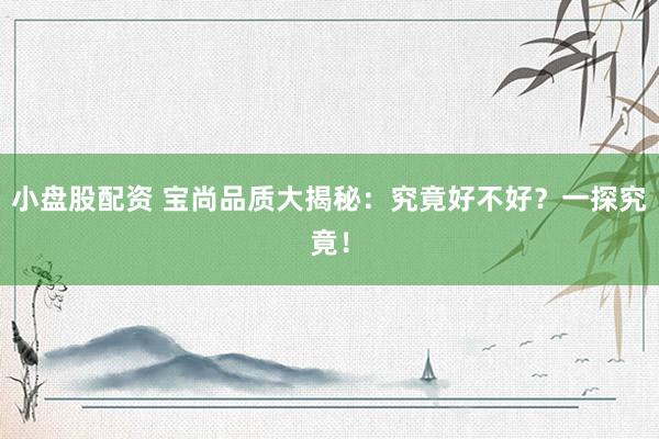 小盘股配资 宝尚品质大揭秘：究竟好不好？一探究竟！